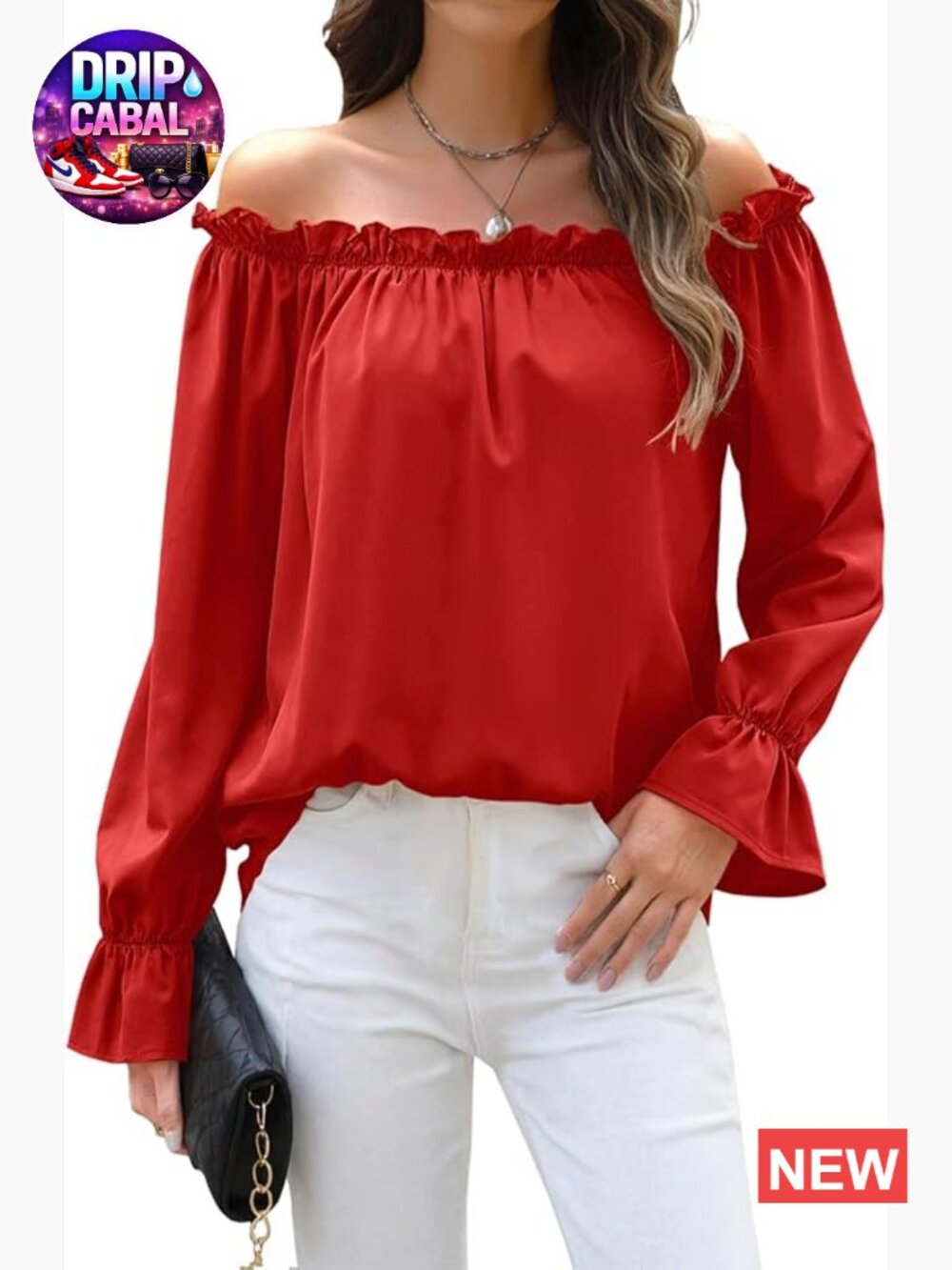 Off Shoulder Ruffle Long Sleeve Blouse Dressy Casual Loose Fit
